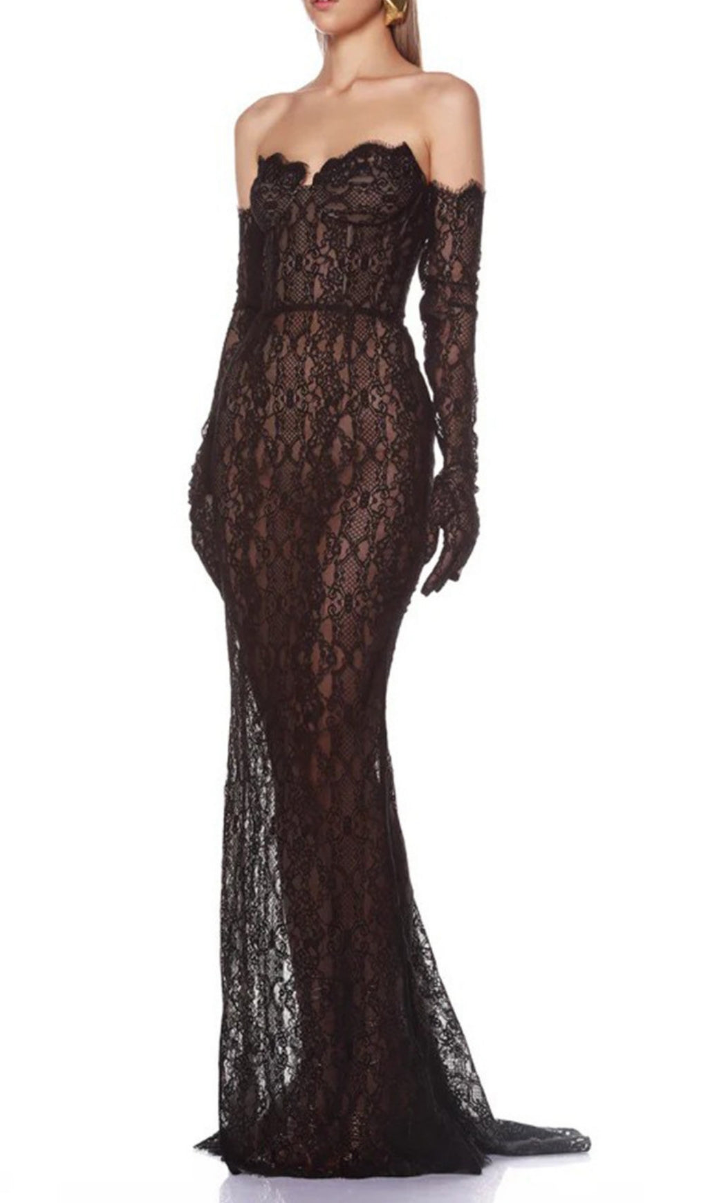 Elliana Luxe Black Lace Gown & Gloves Set