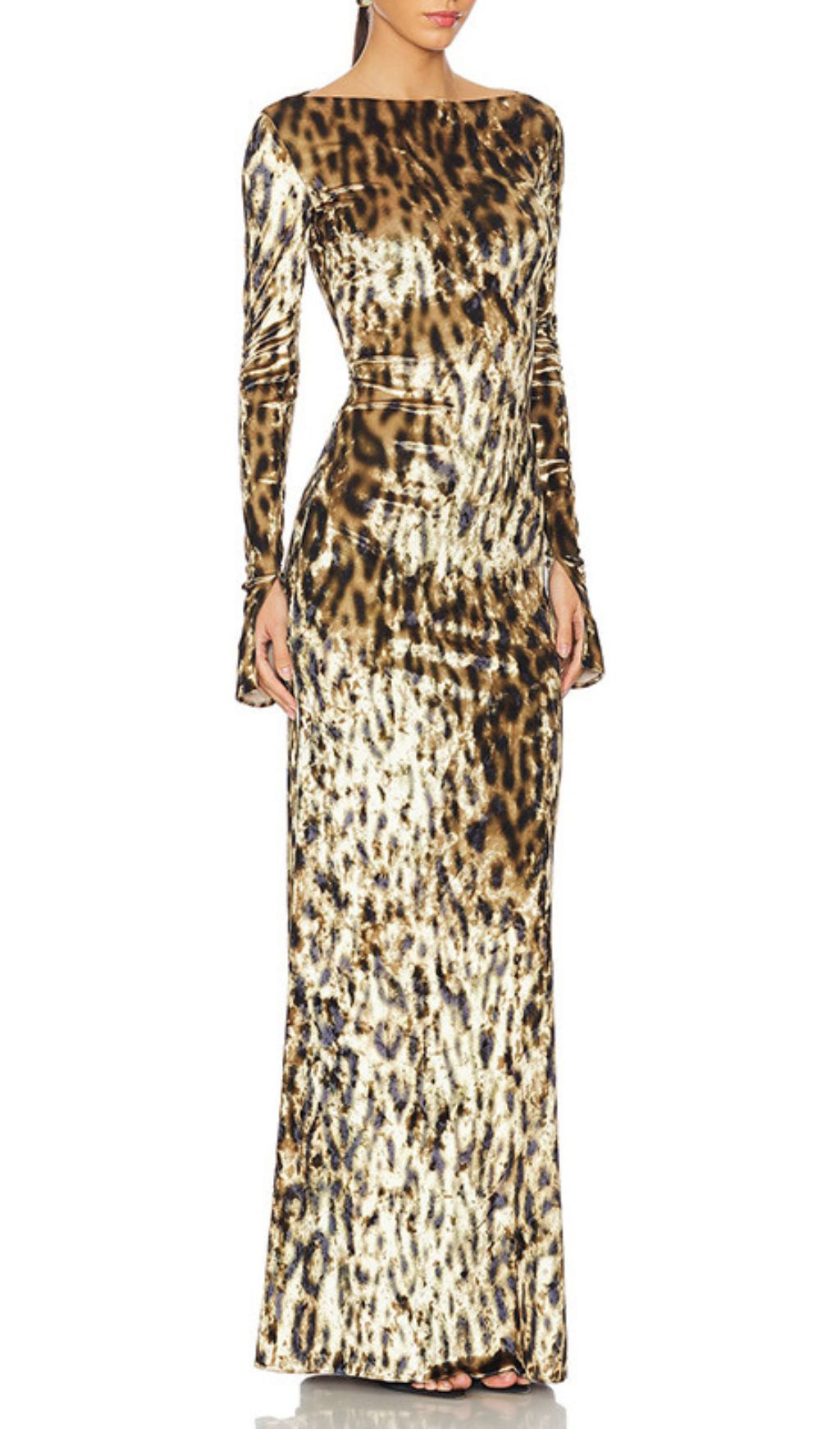 Gethin Leopard Print Long Sleeve Maxi Dress