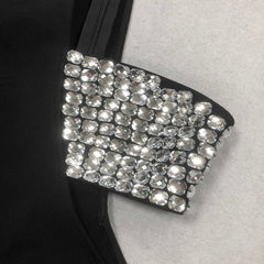 Glamorous Black Crystal Embellished One-Sleeve Cut-Out Maxi Gown