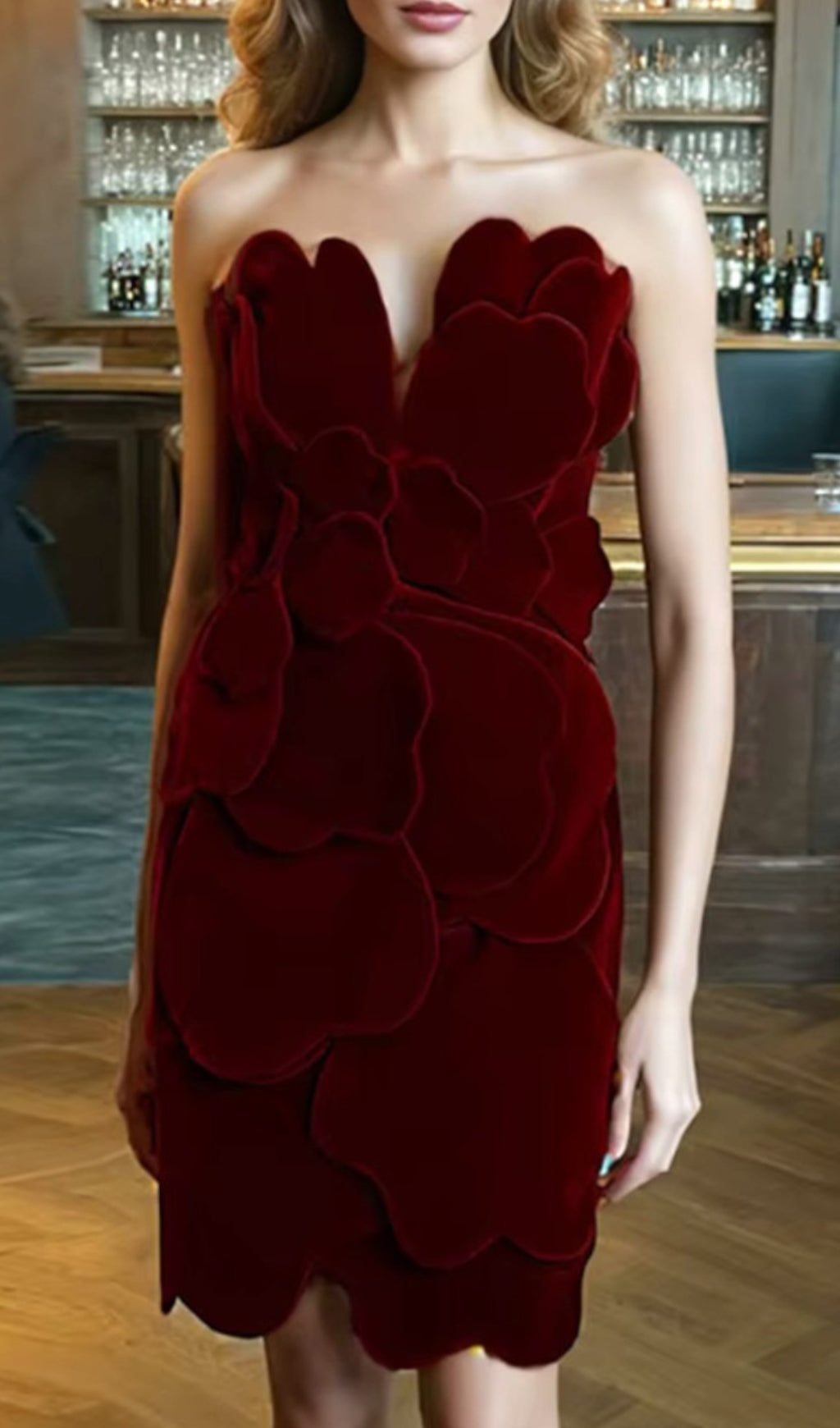 Statement Red Suede Strapless Mini Dress