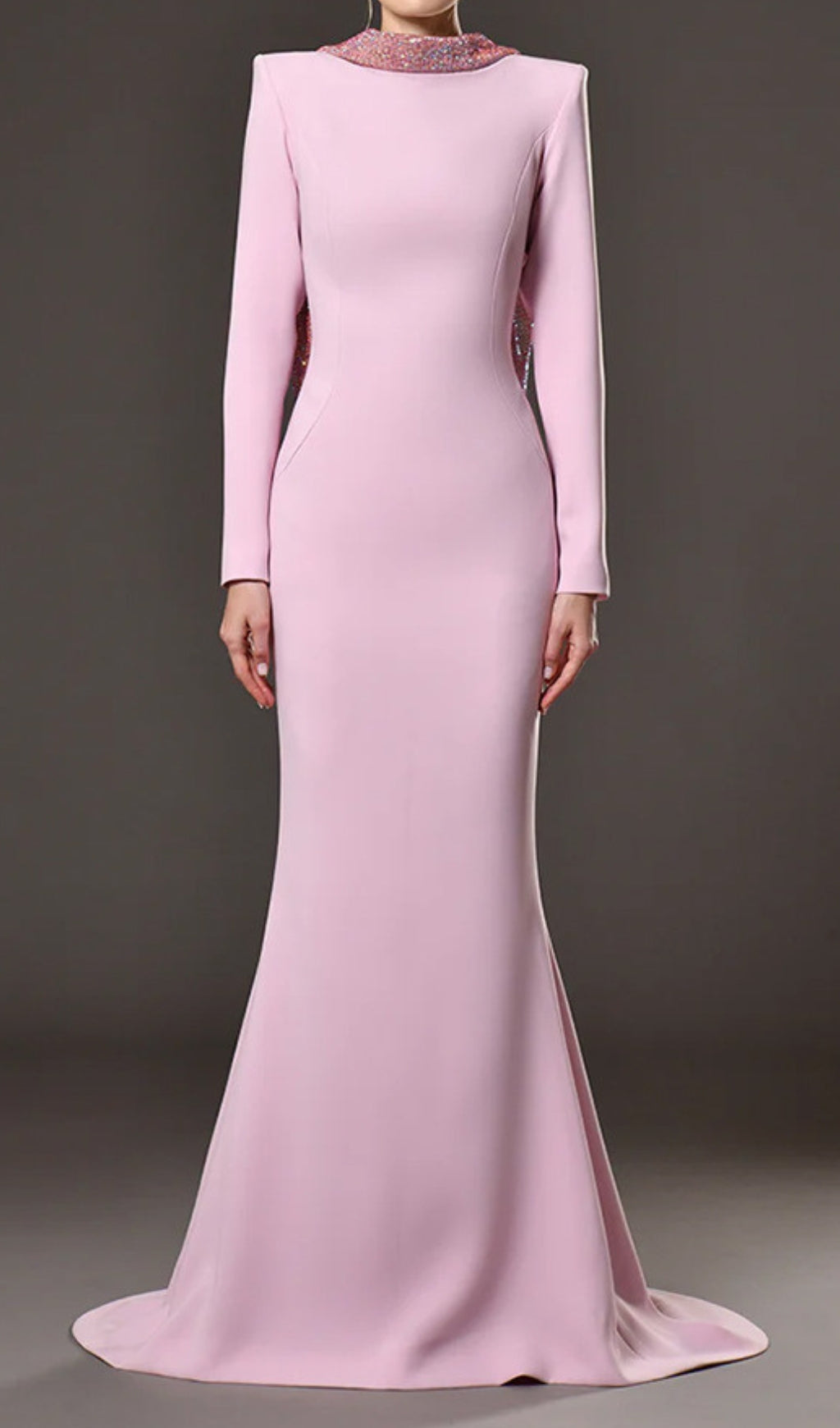 Daire Glamorous Sequin Rose Open-Back Long Sleeve Mermaid Gown