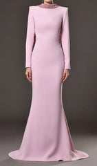 Daire Glamorous Sequin Rose Open-Back Long Sleeve Mermaid Gown