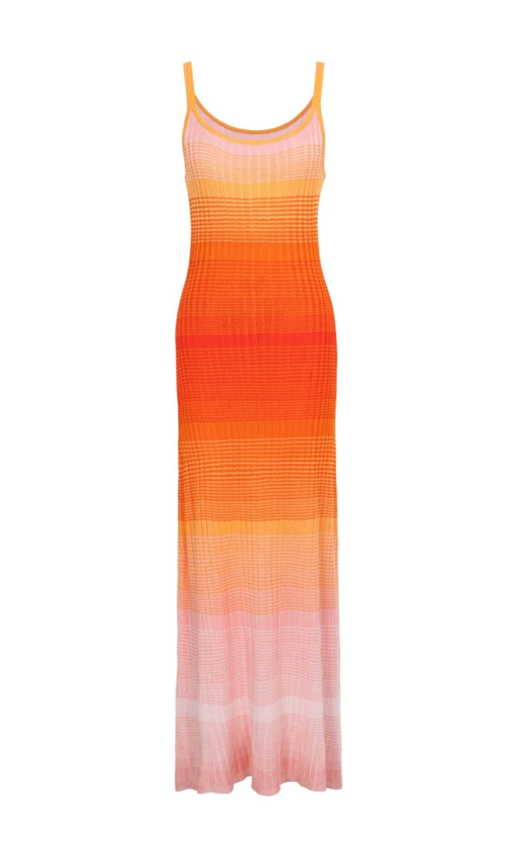 Sunset Ombre Ribbed Knit Maxi Dress