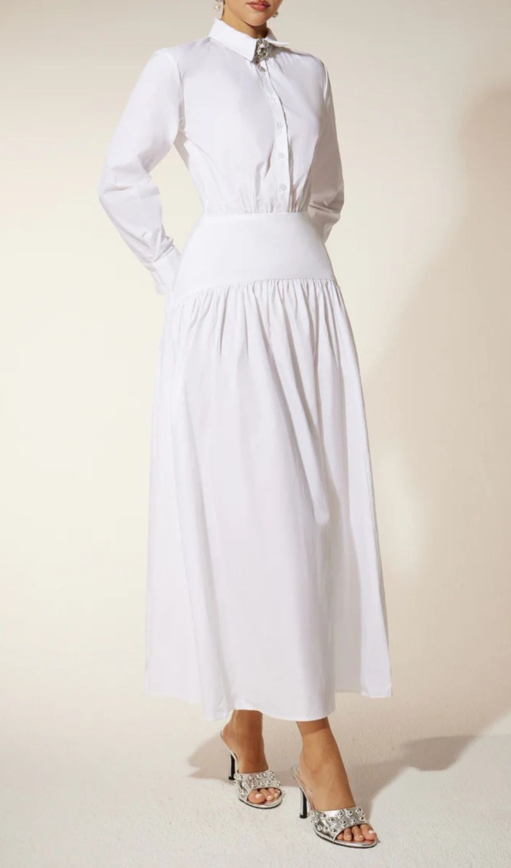 Eilert Chic White Ruched Shirt Dress