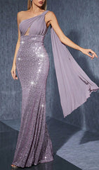 Helmi Glamour One-Shoulder Sequin Mesh Maxi Dress