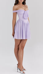 Calliope Chic Lilac Off-Shoulder Tie-Front Mini Dress