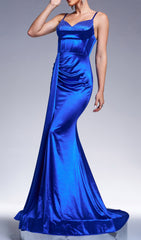 Deltha Royal Blue Sparkle Corset Satin Maxi Dress