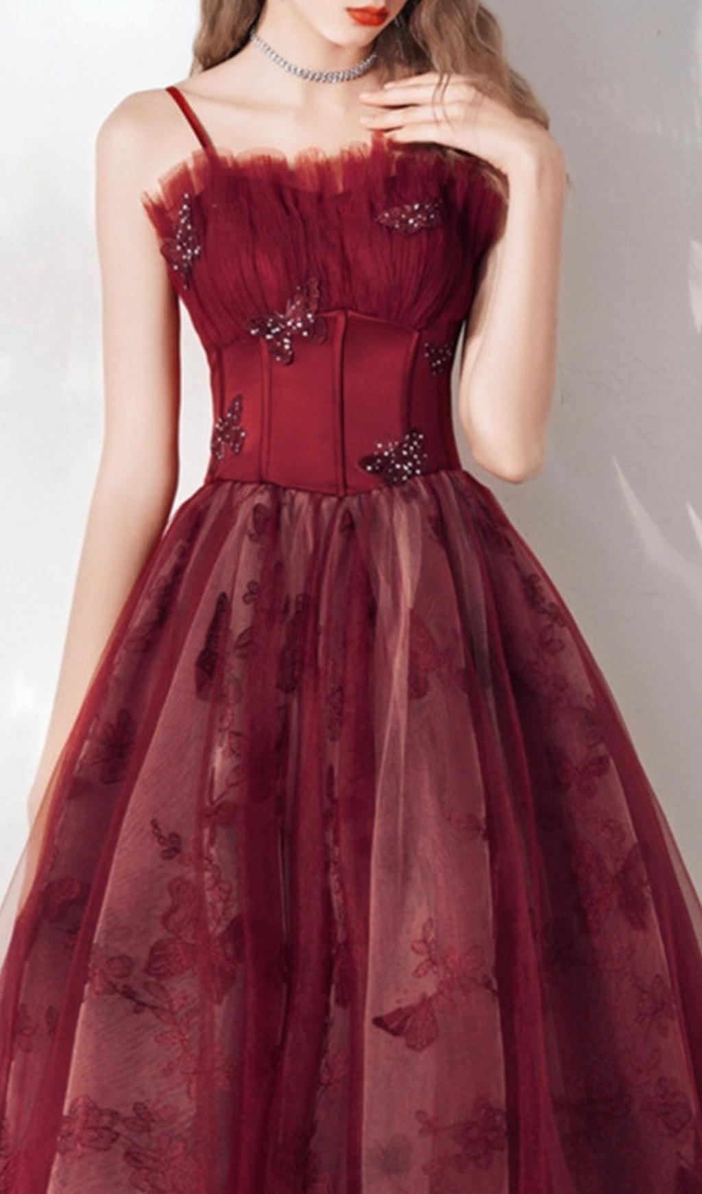 Harriet Red Butterfly Corset Maxi Gown