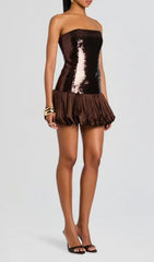 Irn Dazzling Bronze Sequin Strapless Bubble Mini Dress
