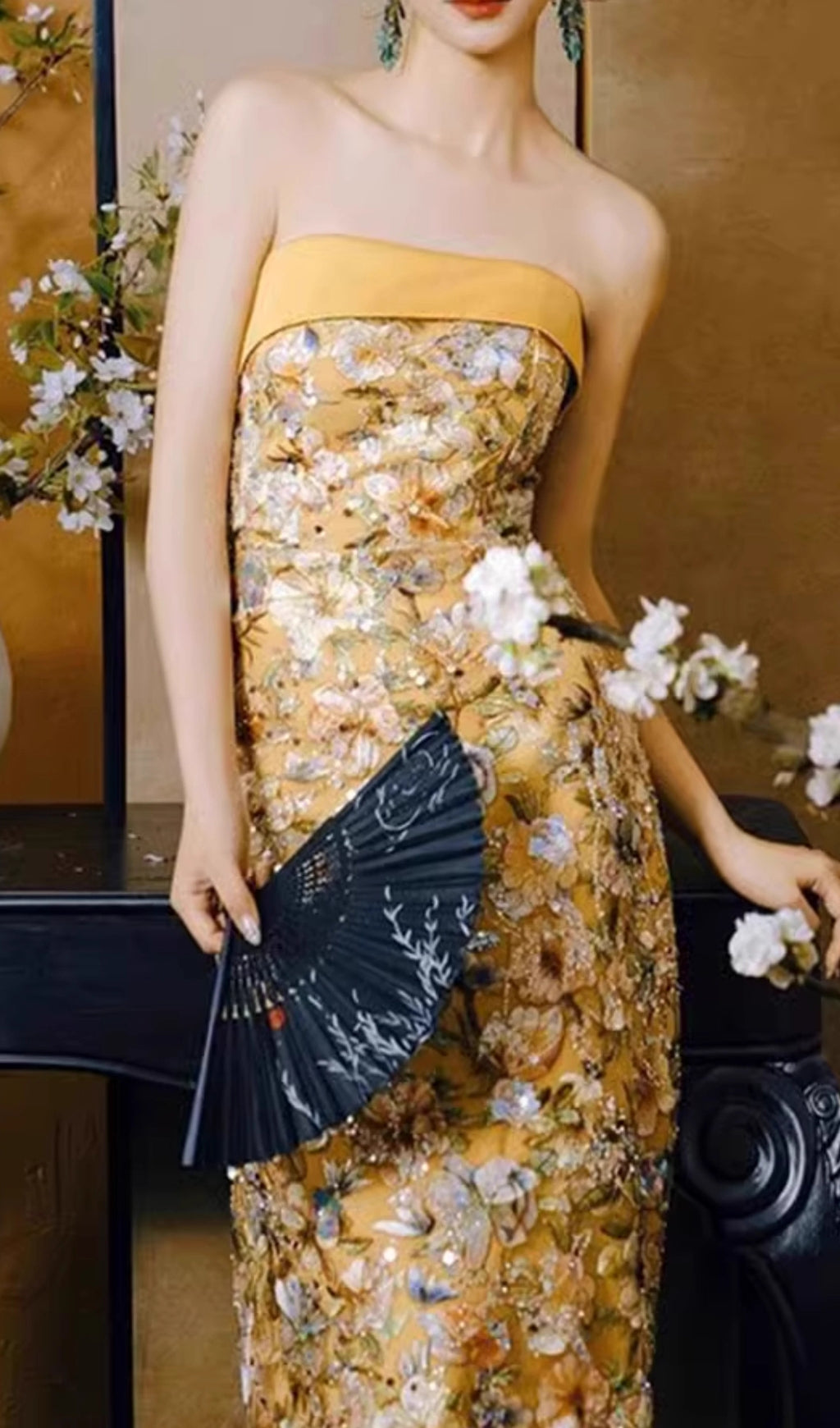 Colista Golden Blossom Strapless Maxi Gown