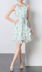 Elke Floral Sequin Halter Mini Dress
