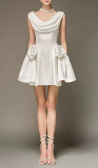 Edana White 3D Rose Embellished Mini Dress