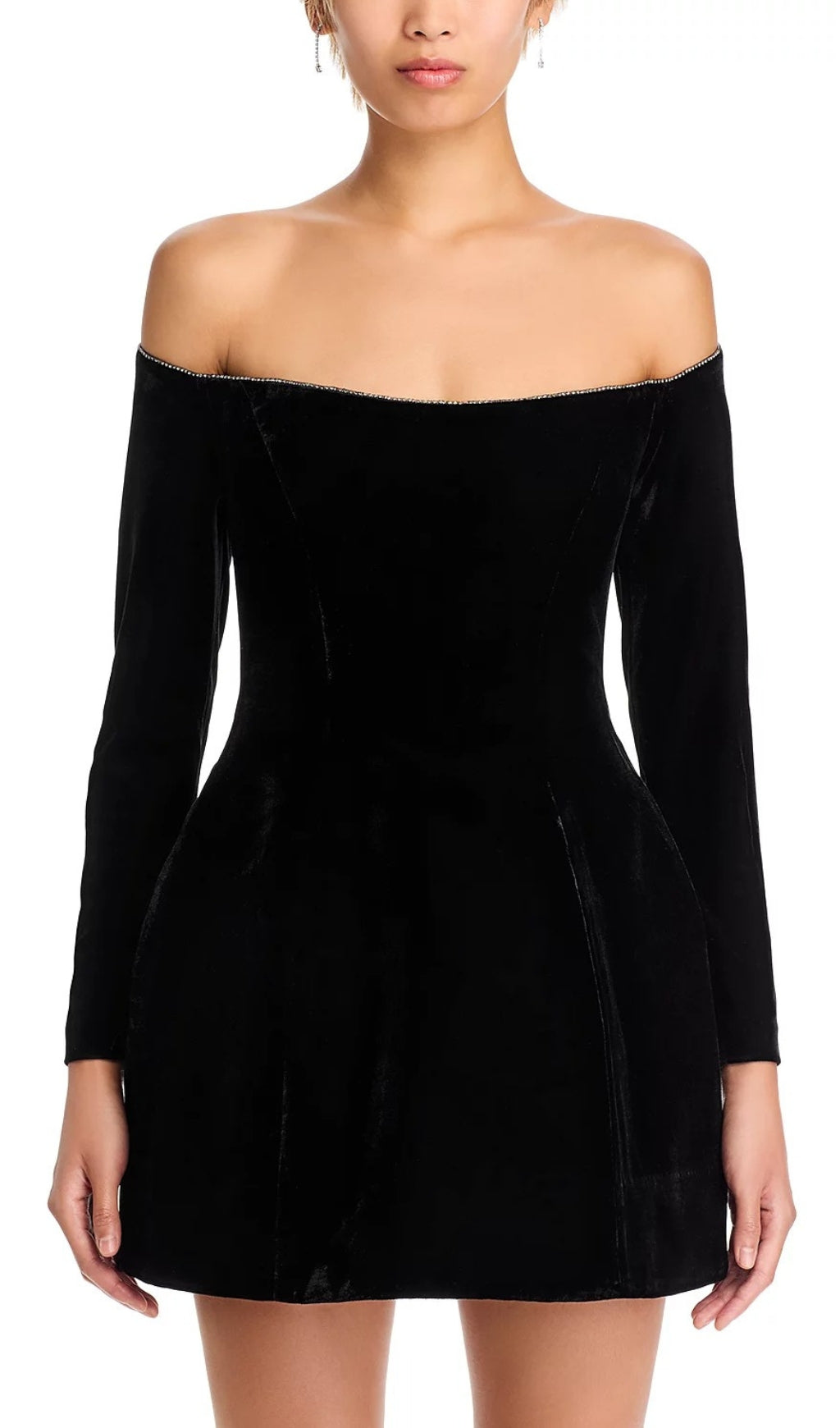 Elegant Black Velvet Off-Shoulder Mini Dress