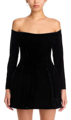 Elegant Black Velvet Off-Shoulder Mini Dress