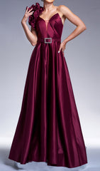 Coskun One-Shoulder Ruffled Satin Maxi Dress