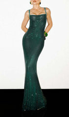 Jacinda Emerald Sparkle Backless Maxi Gown