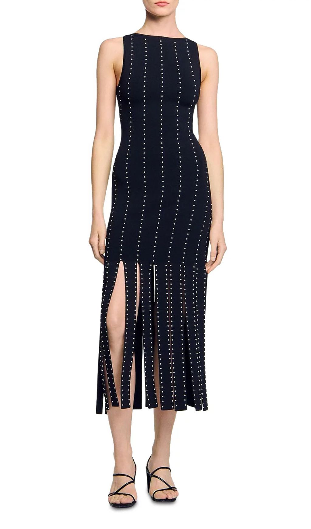 Glamorous Black Studded Fringe Bodycon Midi Dress