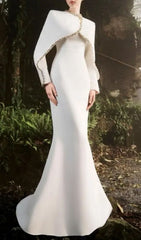 Fuyuko White Diamante Cape Maxi Dress