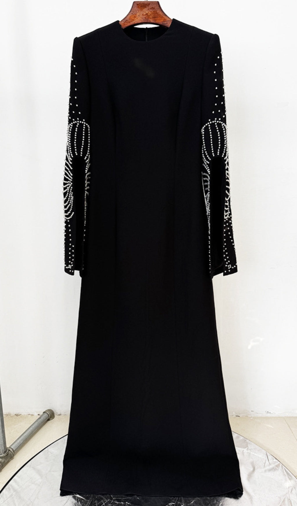 Dalit Black Beaded Split-Sleeve Maxi Dress