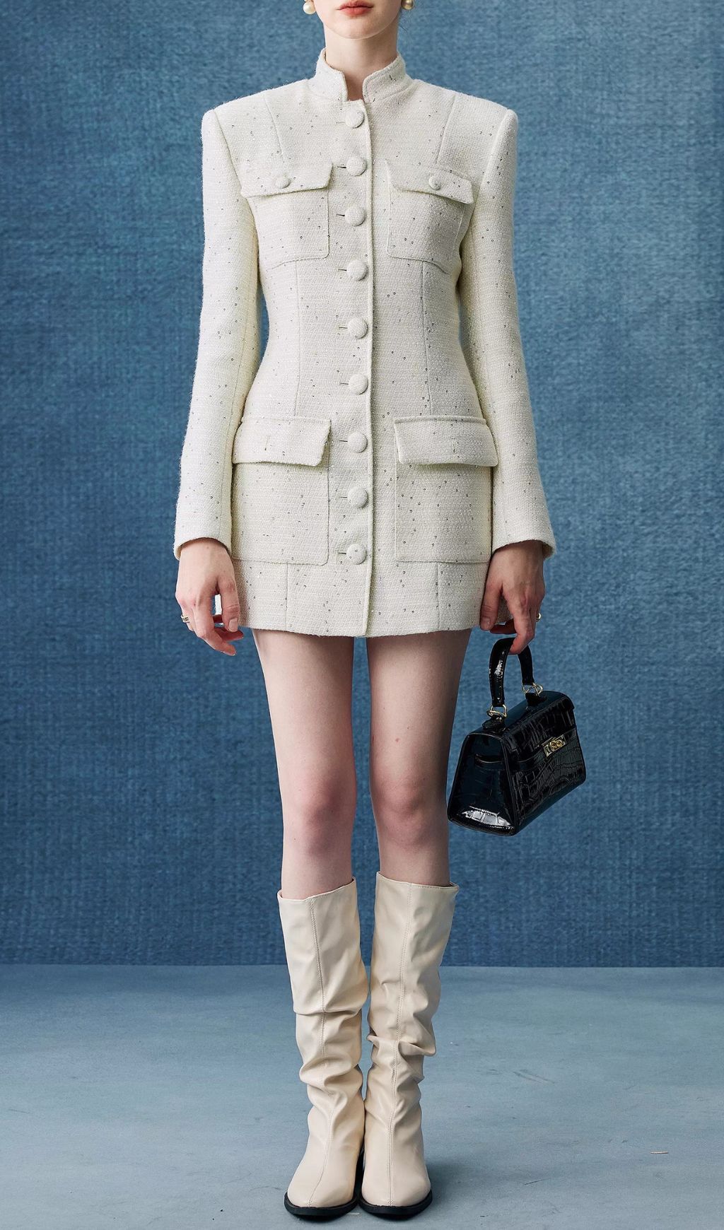 Elegant White Tweed Mini Dress