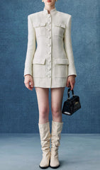 Elegant White Tweed Mini Dress