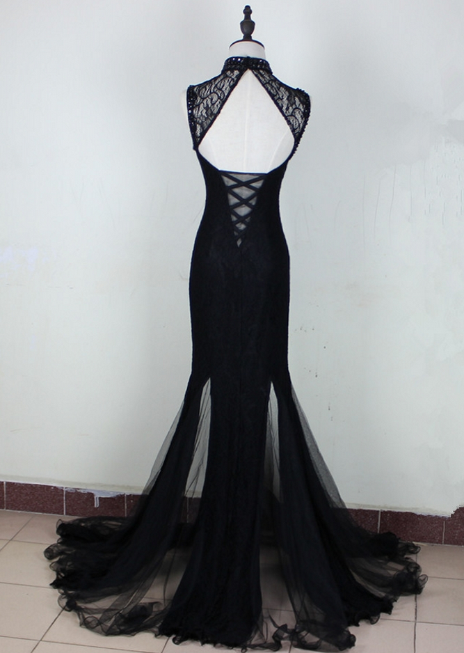 Charming Black Mermaid Backless Long Evening Dress