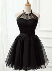 Cute Black Tulle Halter Short Homecoming Dress