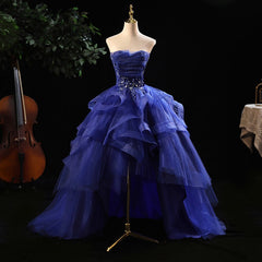 Blue Prom Dresses Ruffles Tiered Crystal Beaded Top FormalParty Dress