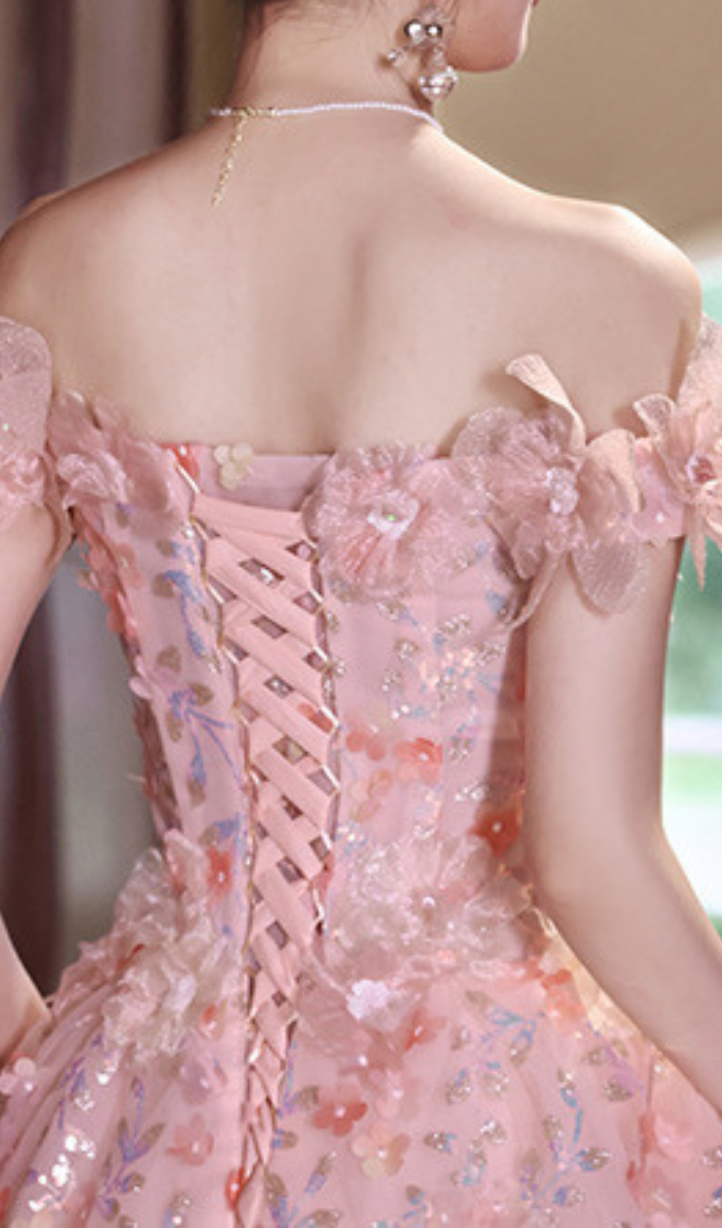 Harmony Pink 3D Floral Sequin Off-Shoulder Maxi Gown