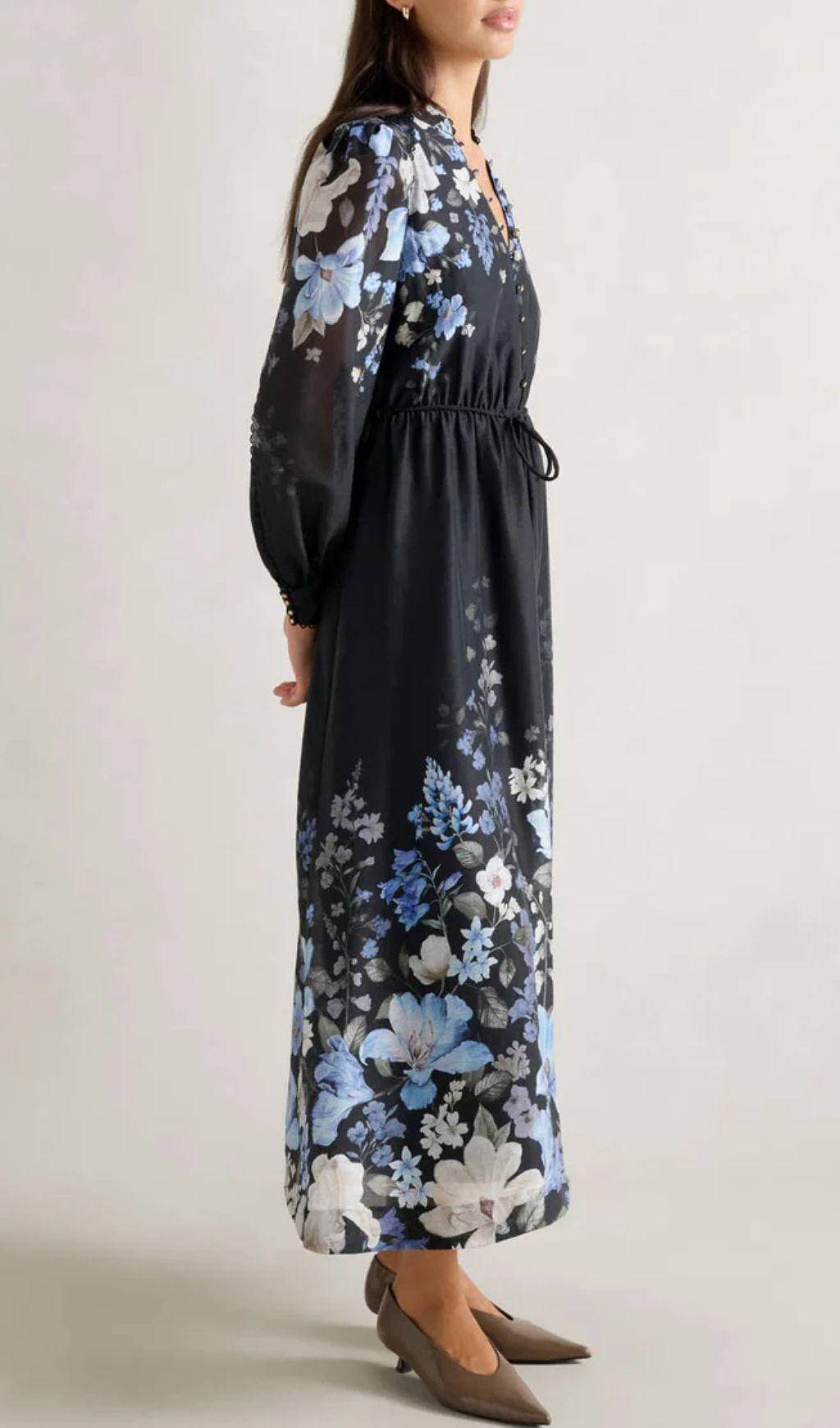 Gayatri Elegant Floral Print Long Sleeve Midi Dress