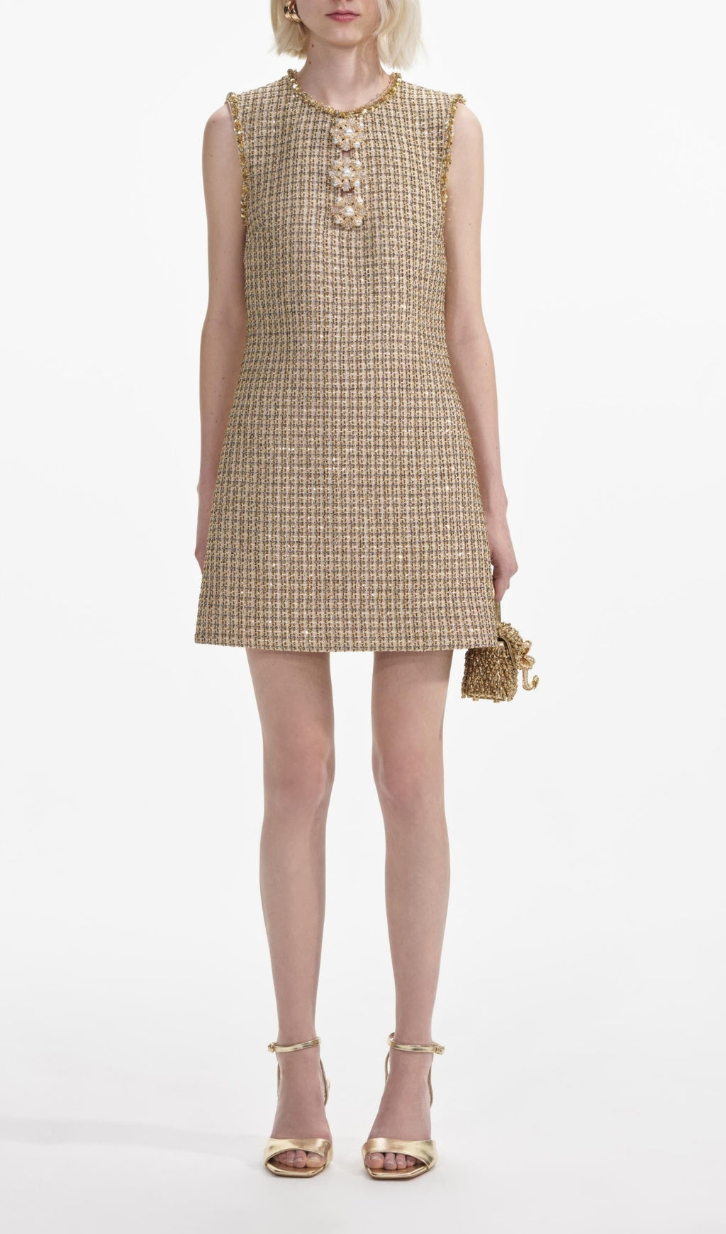 Brendy Gold Boucl Mini Dress