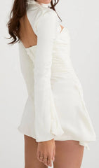 Ivory Draped Satin Cut-Out Mini Dress