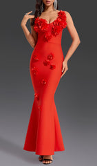 Eluned Red 3D Floral Bandage Mermaid Maxi Dress