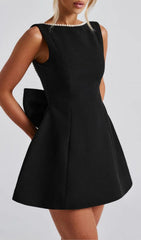 Eimear Black Pearl Backless Bow Mini Dress
