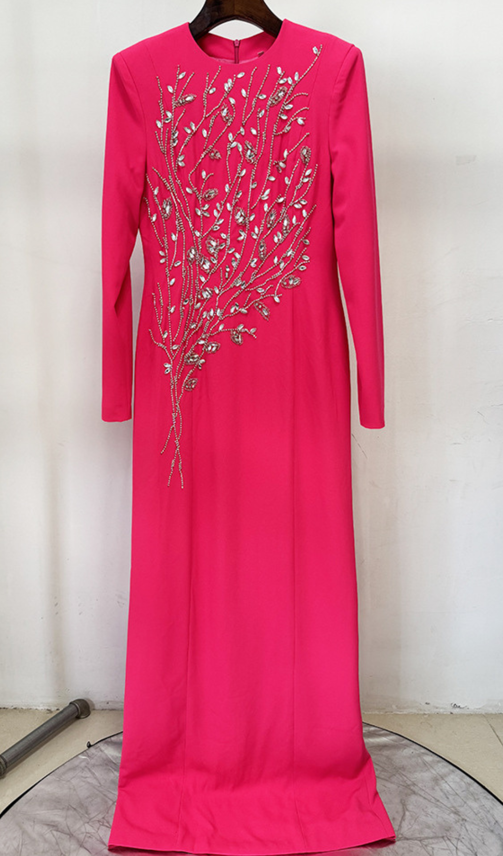 Gaiana Dazzling Crystal Long Sleeve Maxi Gown