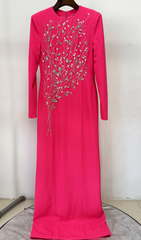 Gaiana Dazzling Crystal Long Sleeve Maxi Gown