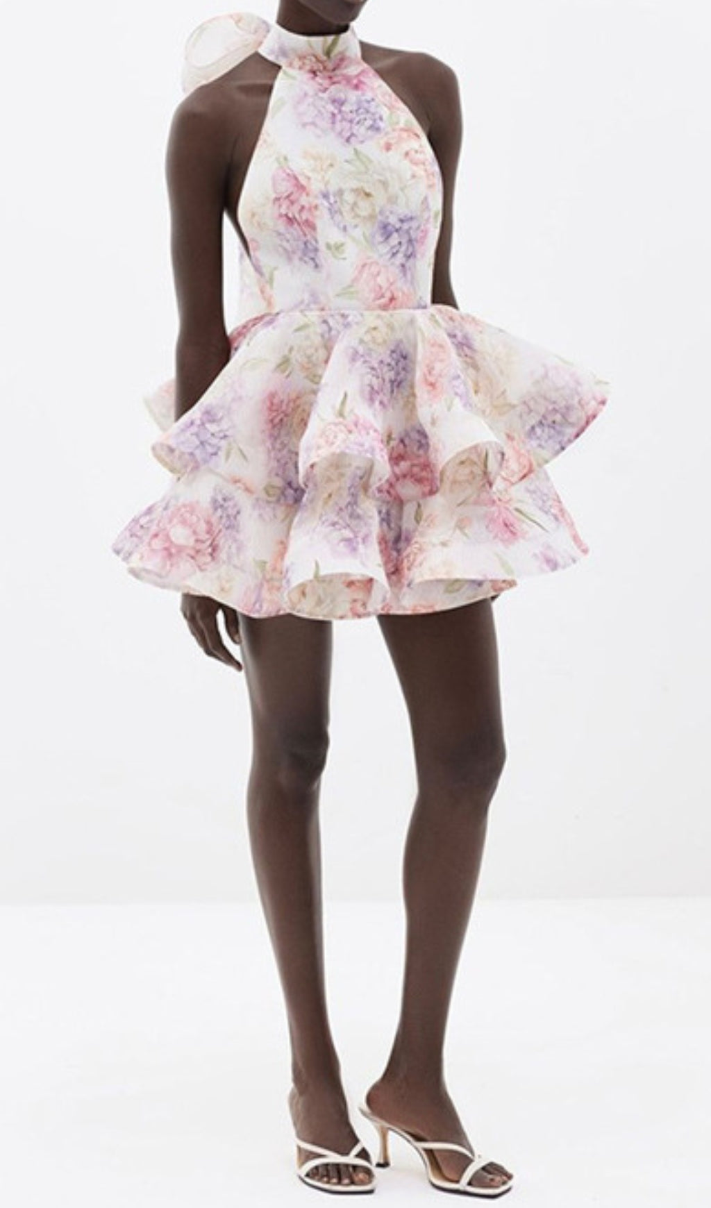 Duha Enchanting Floral Halter Ruffle Mini Dress for Women