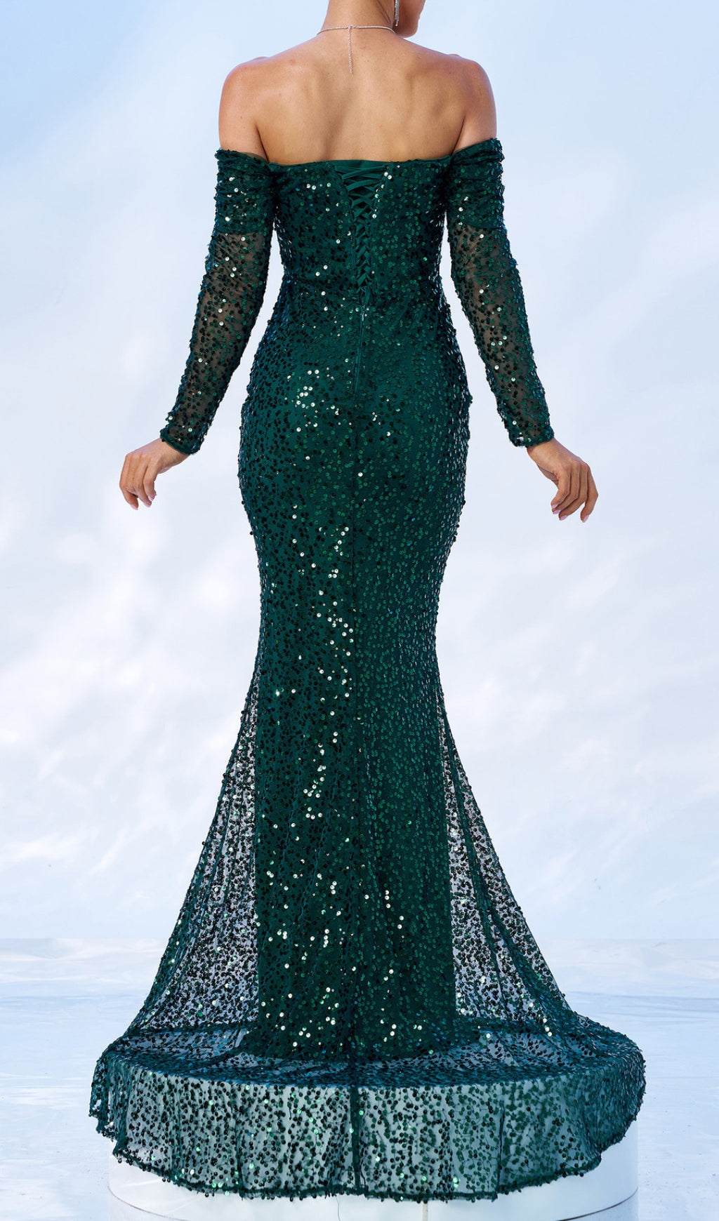 Corbett Emerald Green Sequin Off-Shoulder Mermaid Maxi Gown