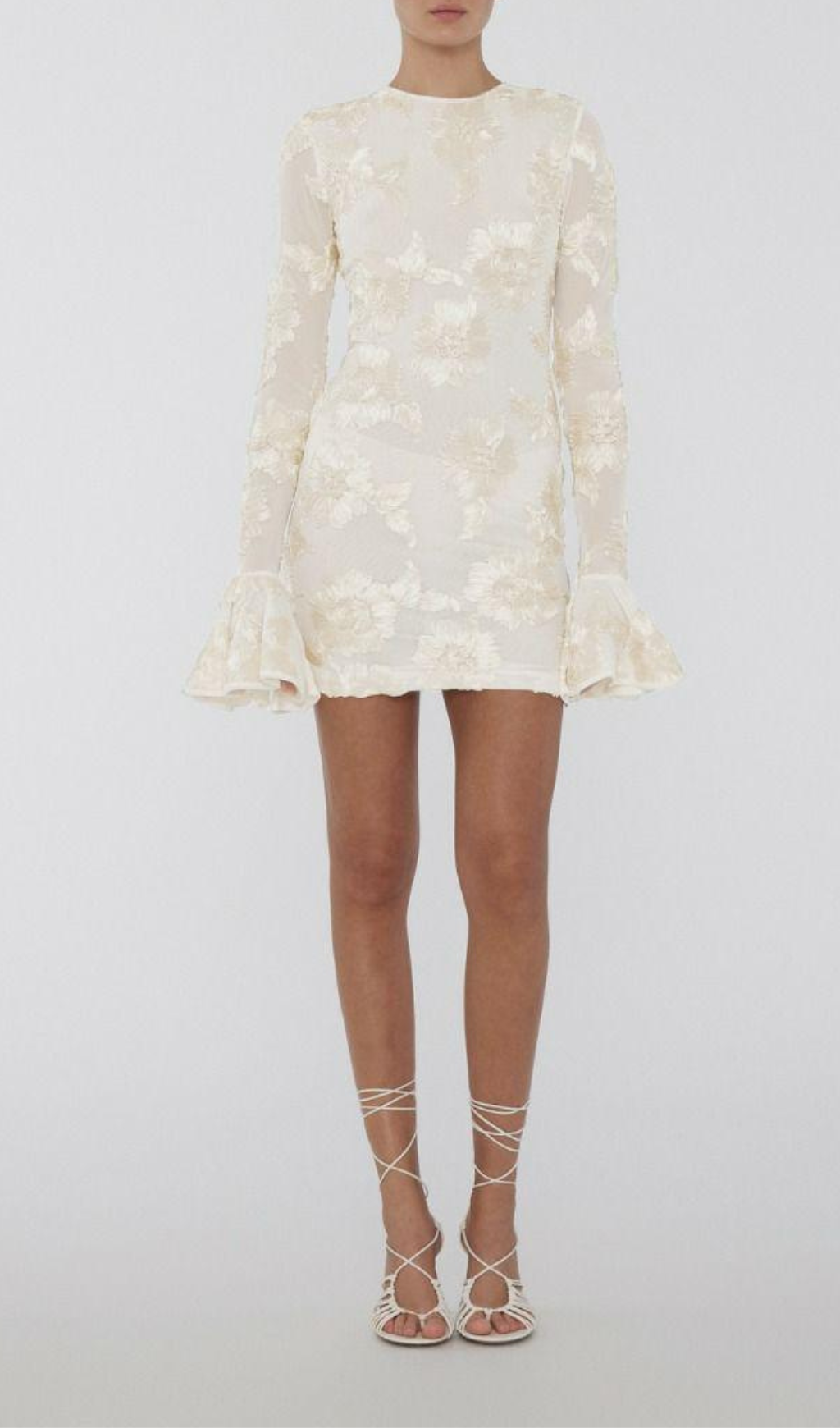 Arisa Chic 3D Floral Mesh Long Sleeve Mini Dress for Women