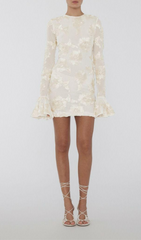 Arisa Chic 3D Floral Mesh Long Sleeve Mini Dress for Women