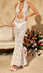 Ravhyx Alluring Halterneck Cutout Lace Maxi Dress for Women
