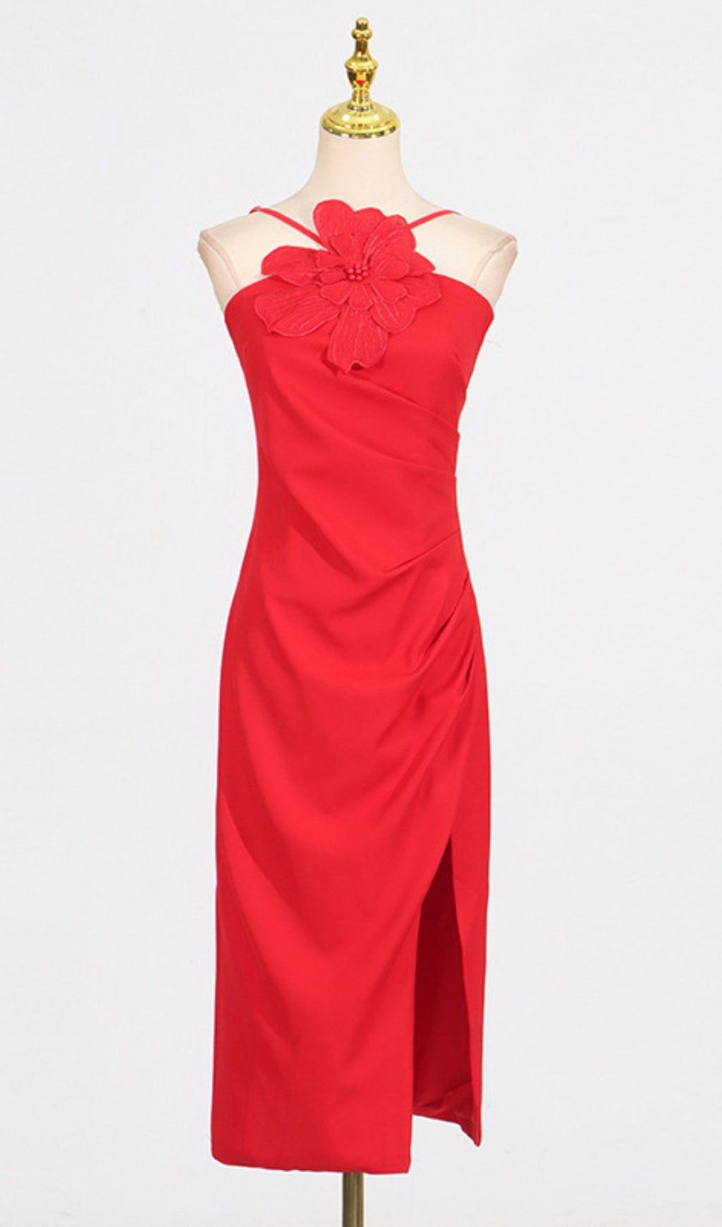 Darva Hot Pink 3D Floral Halter Midi Dress