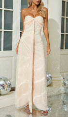 Elegant Ivory Strapless Pearl Maxi Dress