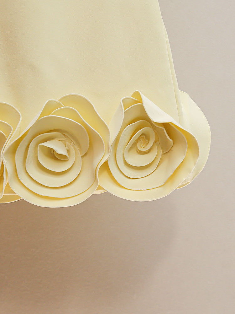 Havily Chic Yellow 3D Rosette Mini Dress