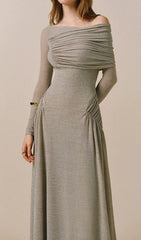 Gaia Elegant Ruched Off-Shoulder Long Sleeve Maxi Dress