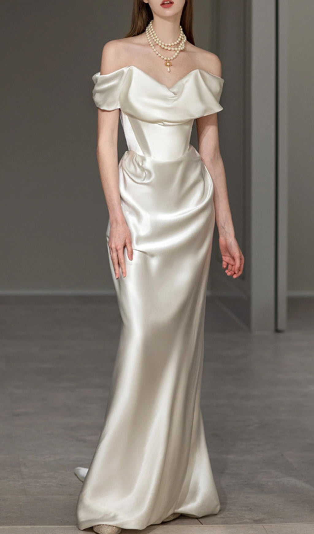 Carmiya Luxurious Satin Off-Shoulder Bridal Gown