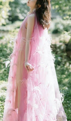Dreamy Feather Mesh Maxi Dress