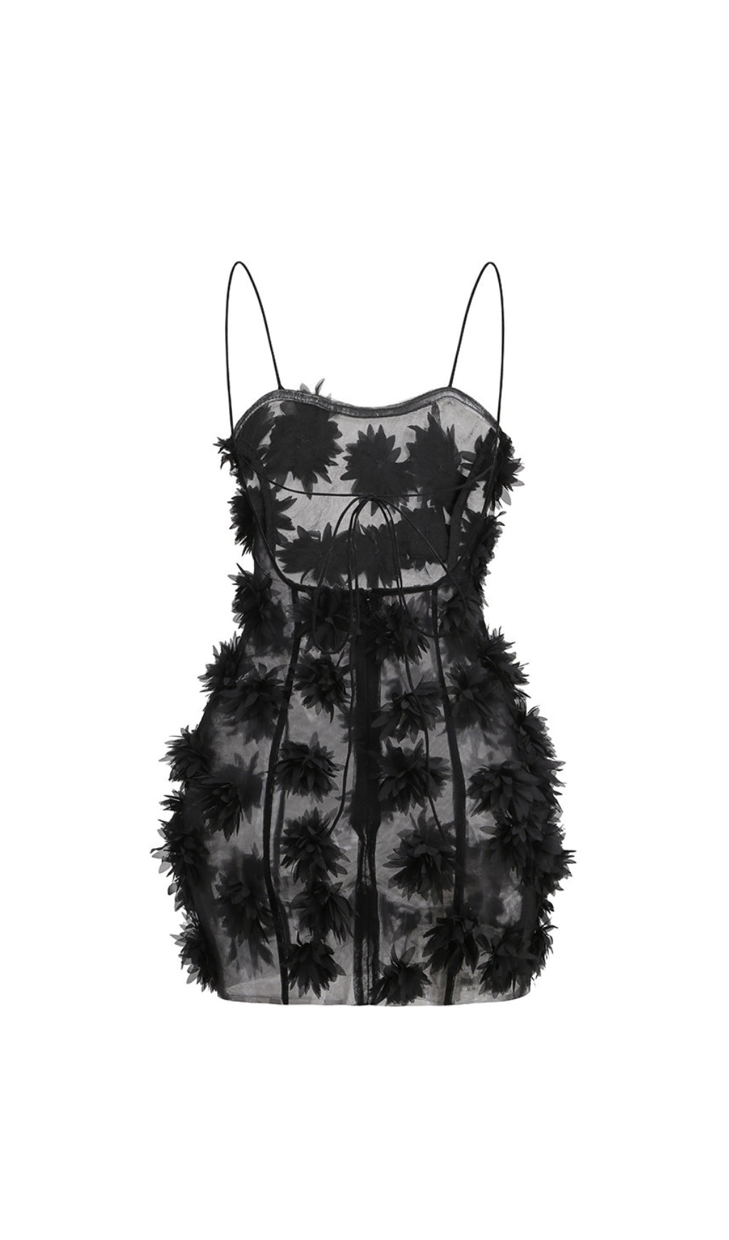 Briseis Black Floral Sheer Embellished Mini Dress