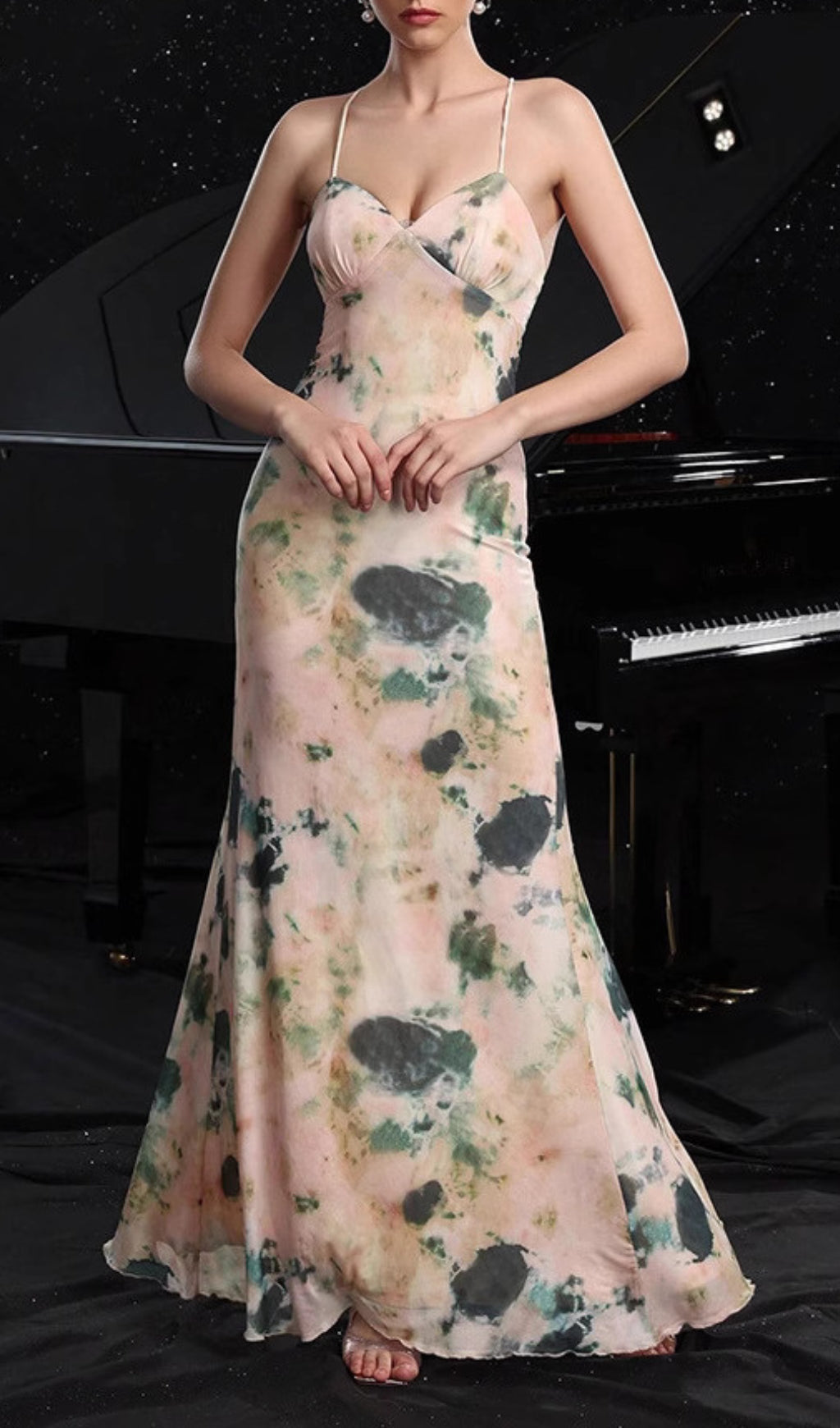 Eukleia "Watercolor Bloom" Backless Maxi Dress
