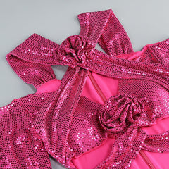 Benigno Show-Stopping Fuchsia Sequin Halter Cutout Maxi Dress